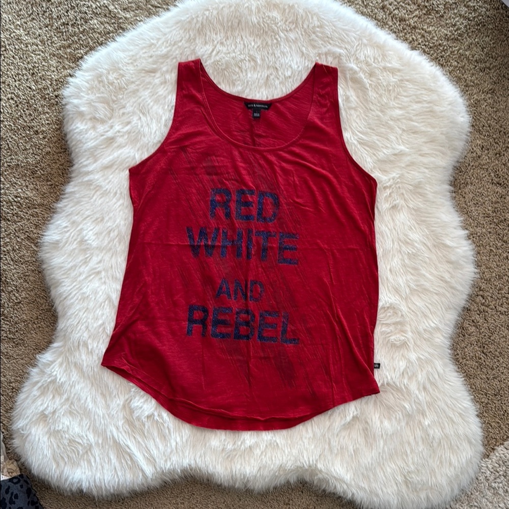USA Red Sleeveless Tank Top with Blue Text 🇺🇸